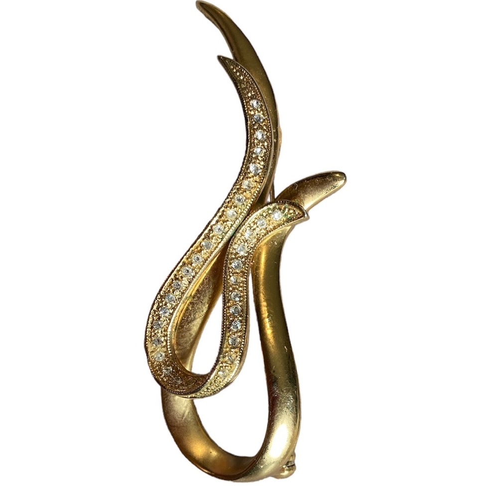 Vintage Gold-Tone Abstract Rhinestones Bejeweled Brooch Pin